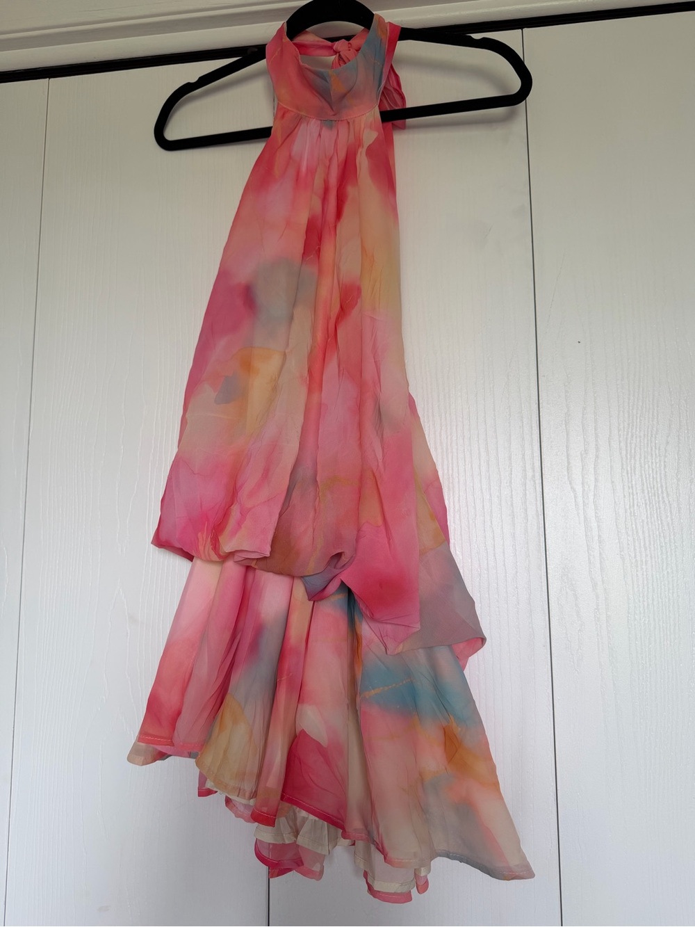Halter Neck Watercolor Print Mini Dress in Pink - Picture 2 of 4